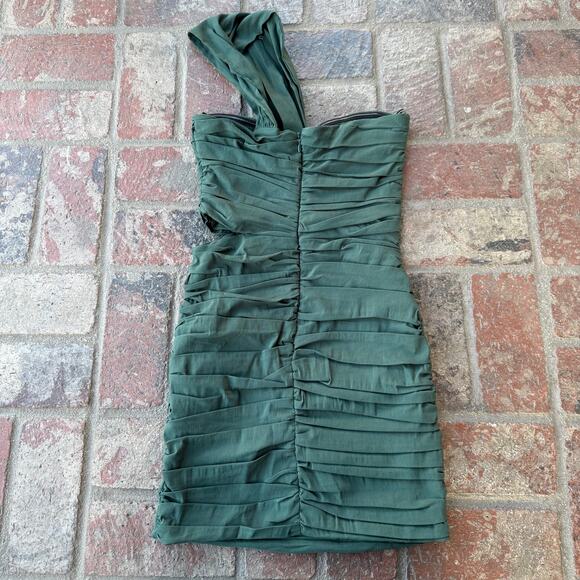 Zara Body-con Mini One Shoulder Dress Green Size M - Picture 3 of 4